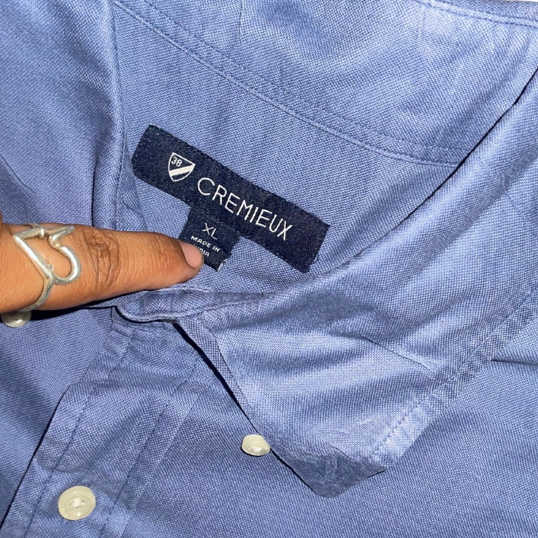 Mens Cremieux Classic Short Sleeve Shirt Blue Button Up 100% Cotton Size XL