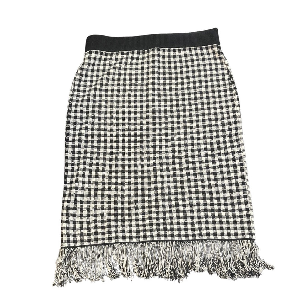 Nanette Lepore Black and White Gingham Fringe Hem Midi Skirt Size Medium NWT