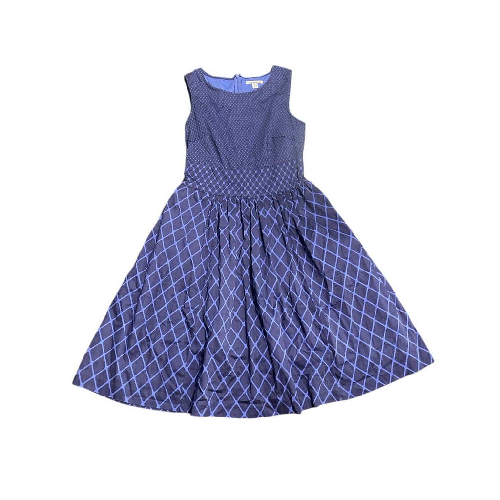 Isaac Mizrah Live Sleeveless Navy Blue Fit & Flare Dress Size 8 Diamond Jacquard