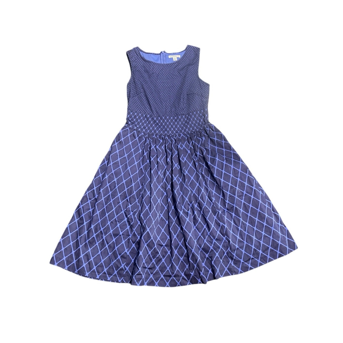 Isaac Mizrah Live Sleeveless Navy Blue Fit & Flare Dress Size 8 Diamond Jacquard
