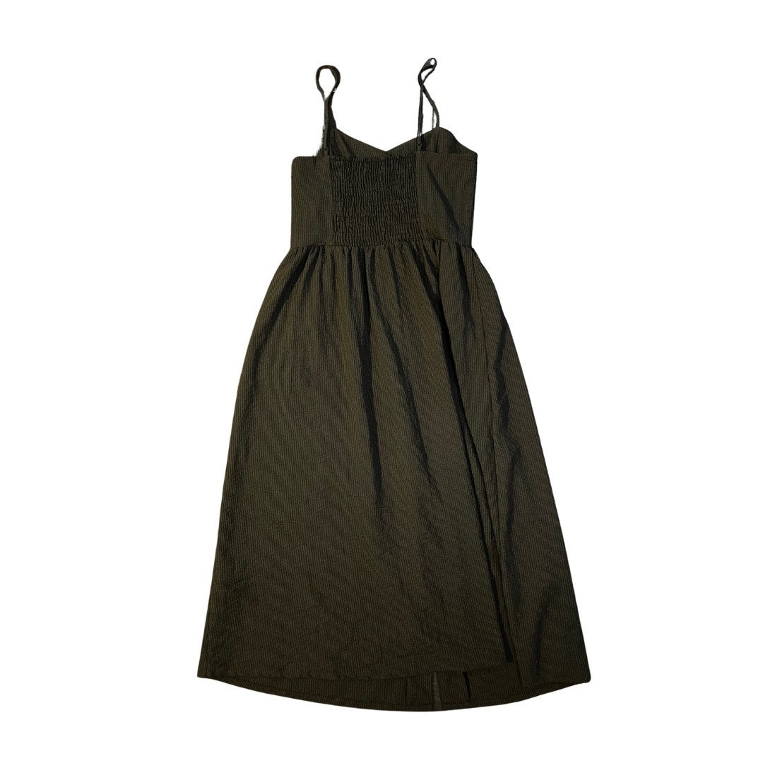 H&M Button Front Midi Woven Fabric Adjustable Straps Back Smocking Gray Black Size 2
