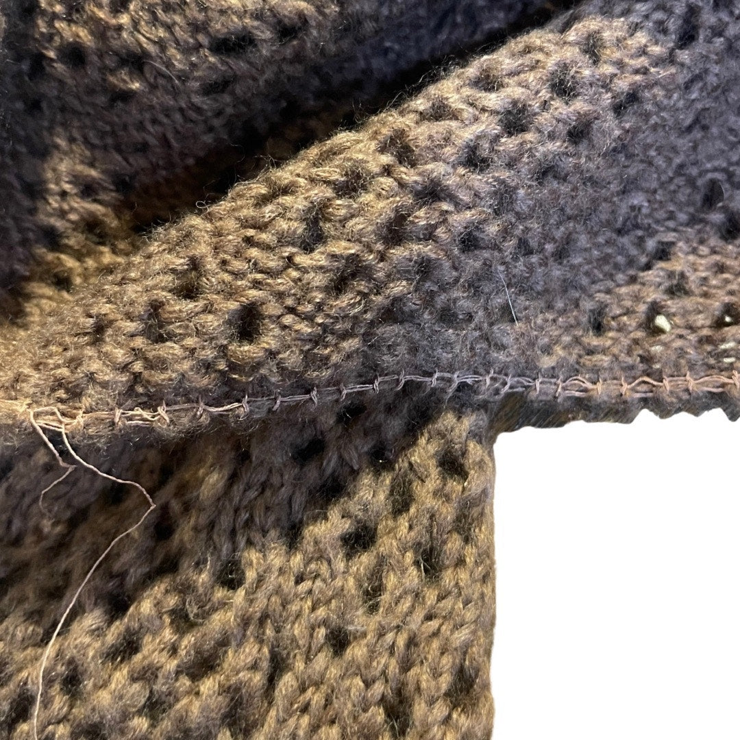 Brown Open Knit Short Sleeve Sweater Tie Back Detail Size Large Boho Crochet