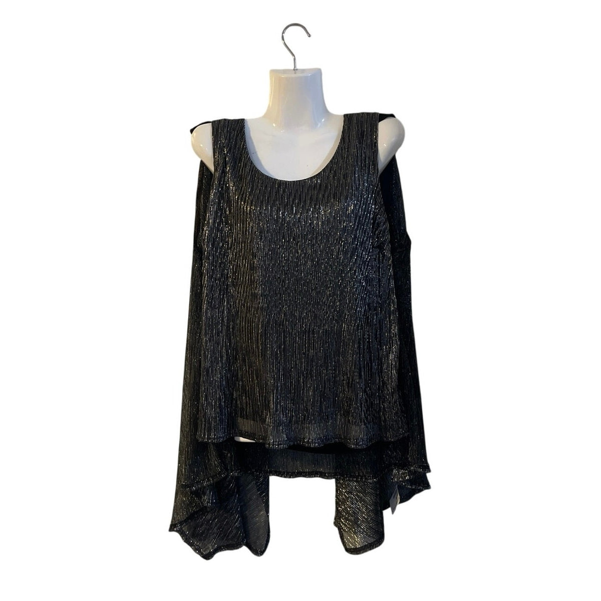 Vintage R&M Richards Black Silver Open Front Cardigan Tank Set XL Formal Elegant