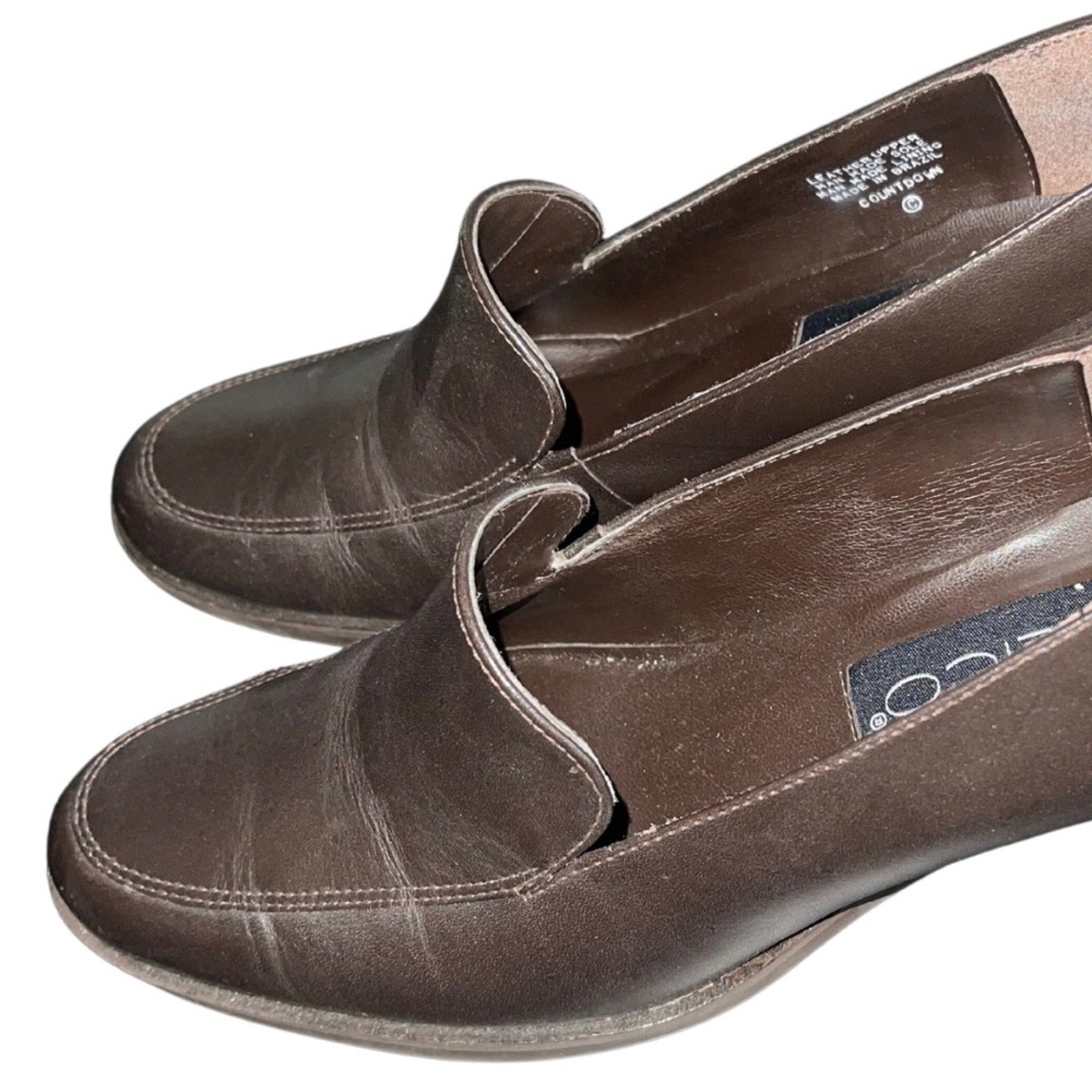 Vintage Calico Slip on Oxford Loafers Chunky Heel Shoes Made in brazil