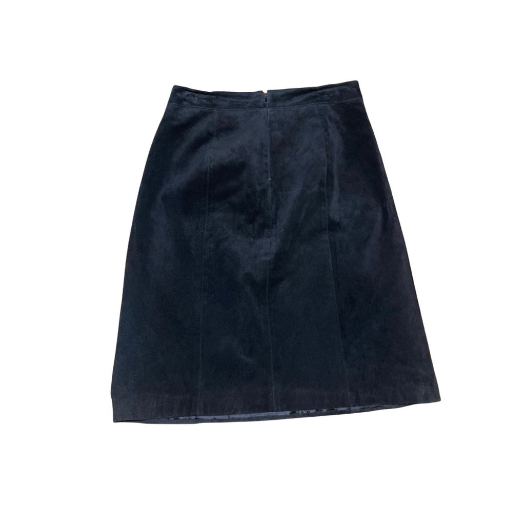 Live a Little Black Suede Leather A-Line Skirt Size 8 High Waisted Elegant Chic