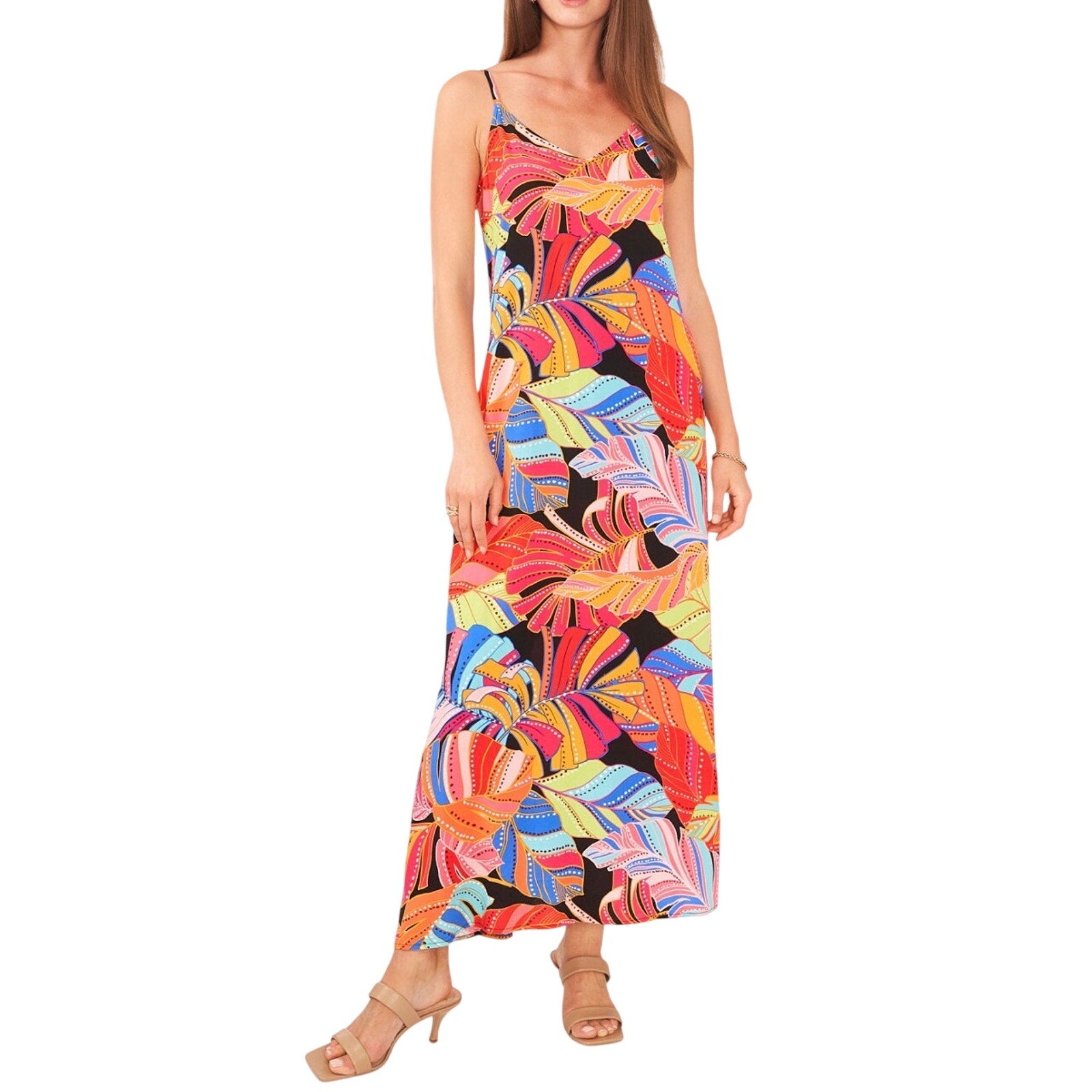 Vince Camuto Floral Print Sleeveless V-Neck Maxi Dress Large Summer Chic Beach