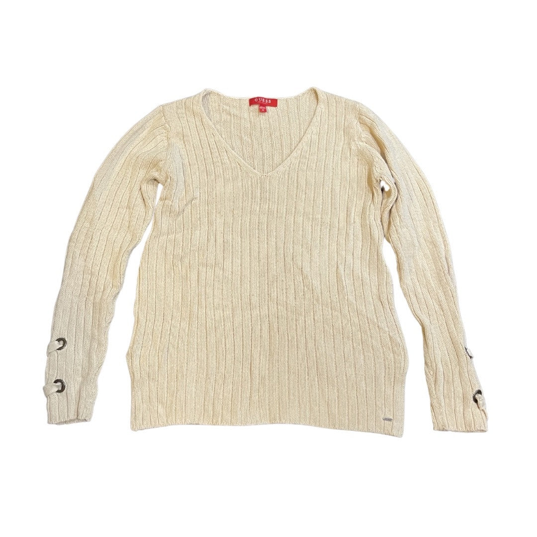 Guess Chunky Cable Knit Ribbed Long Sleeve V-Neck Sweater Size Medium Casual