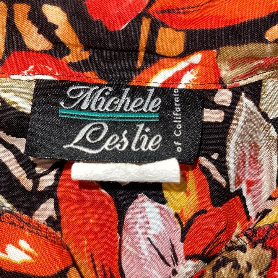 VTG Michele Leslie Vintage Floral Button Shirt Medium Hawaiian Tropical Beachy