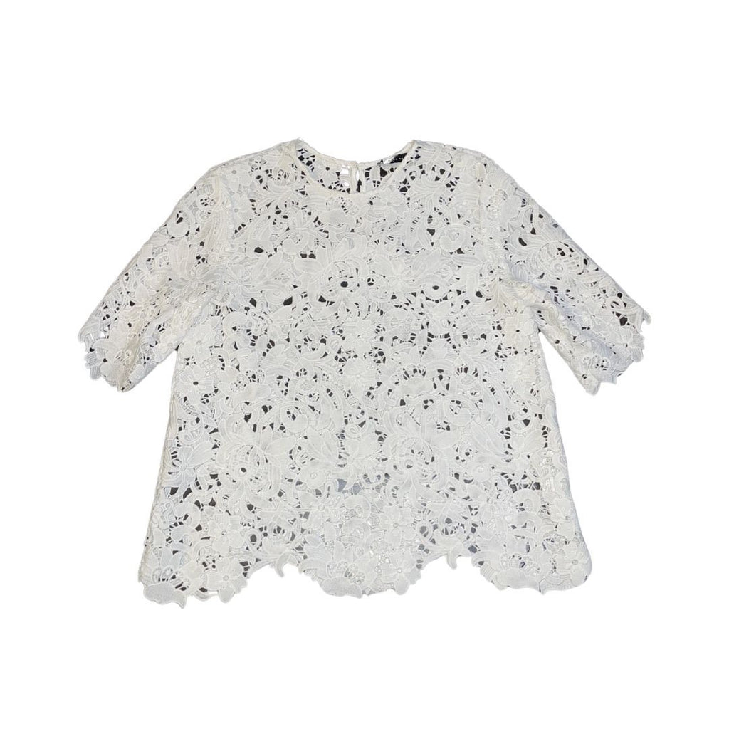 Zara White Floral Lace Crochet Short Sleeve Blouse SZ XS Boho Romantic Chic