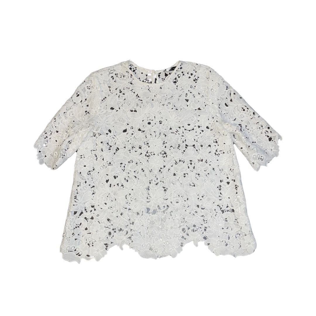 Zara White Floral Lace Crochet Short Sleeve Blouse SZ XS Boho Romantic Chic
