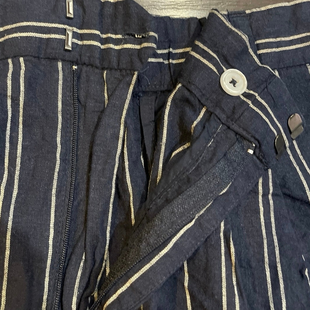Time and True Striped Linen Blend Shorts XL 16-18 Nautical Coastal Casual Chic