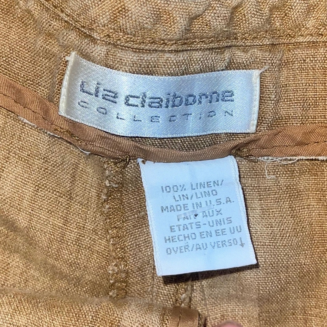 Liz Claiborne Collection 100% linen Tan Wide Leg Cropped Style