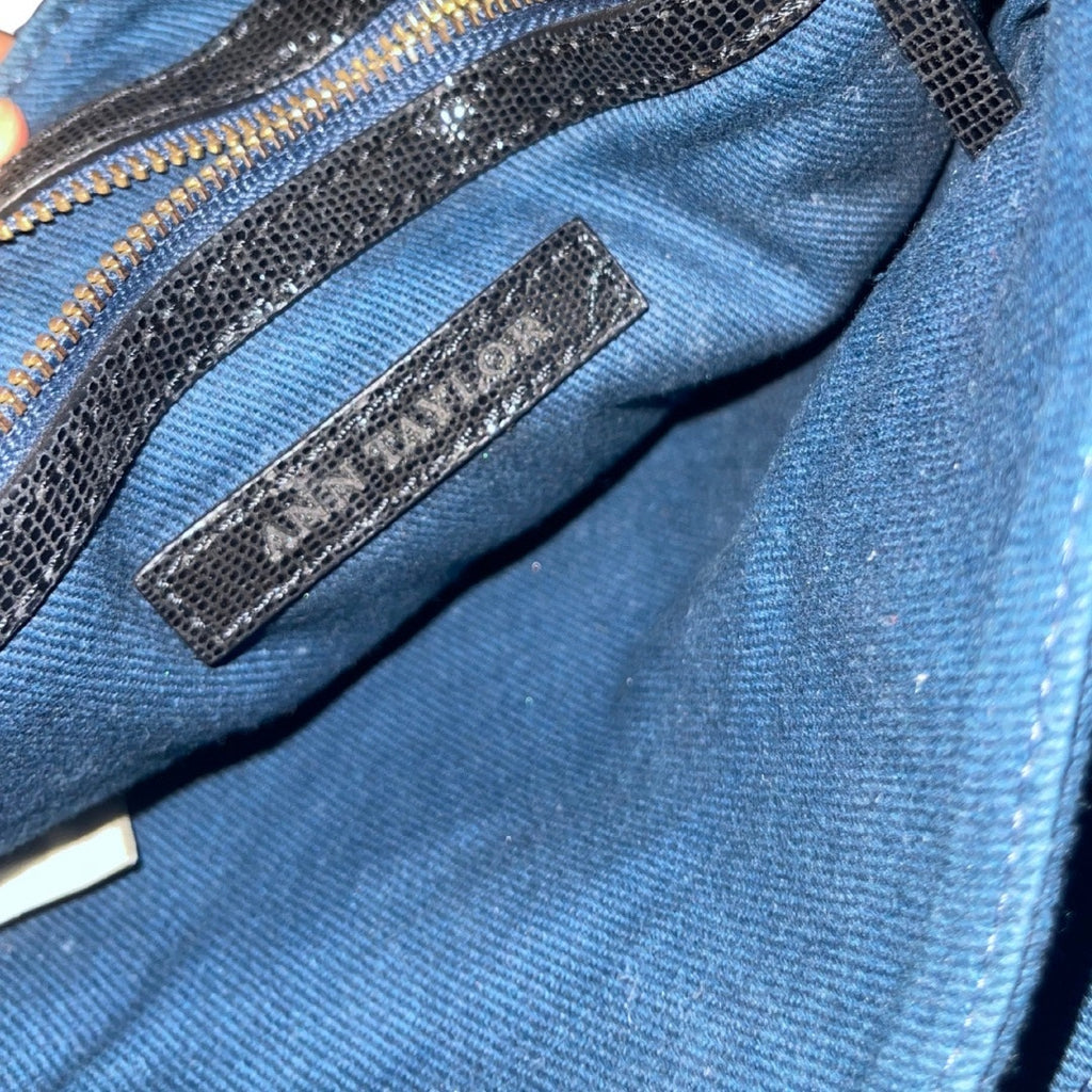 Ann Taylor Reptile Shimmer Leather Black Shoulder Bag Messenger Flap Purse