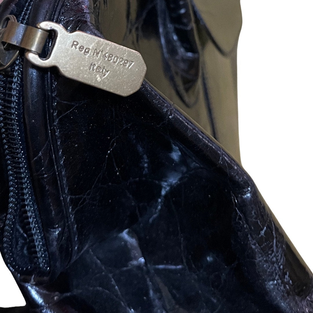 Furla Black Leather Satchel Bag Double Shoulder Straps Made in Italy