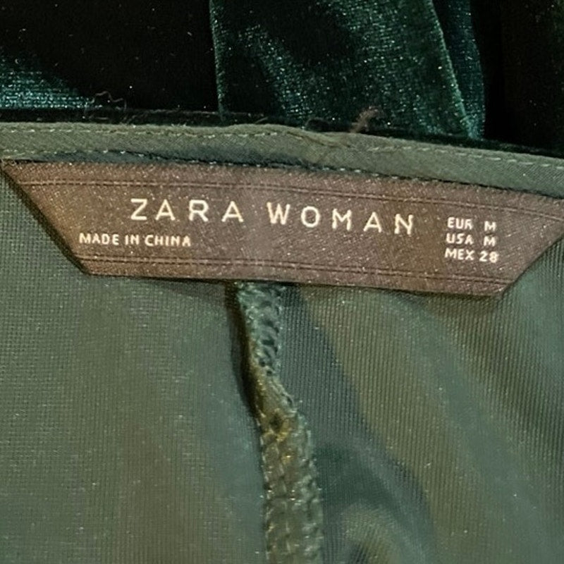 Zara Emerald Green Velvet Wrap Mini V-Neck Long Sleeve Dress SZ M Holiday Party
