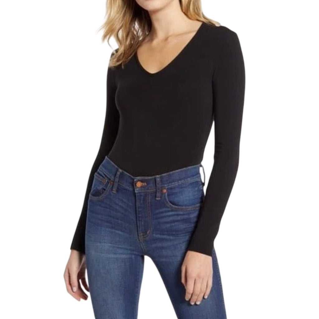 Madewell V-Neck Full Coverage Bodysuit Small Soft Stretchy Fitted Casual Chic