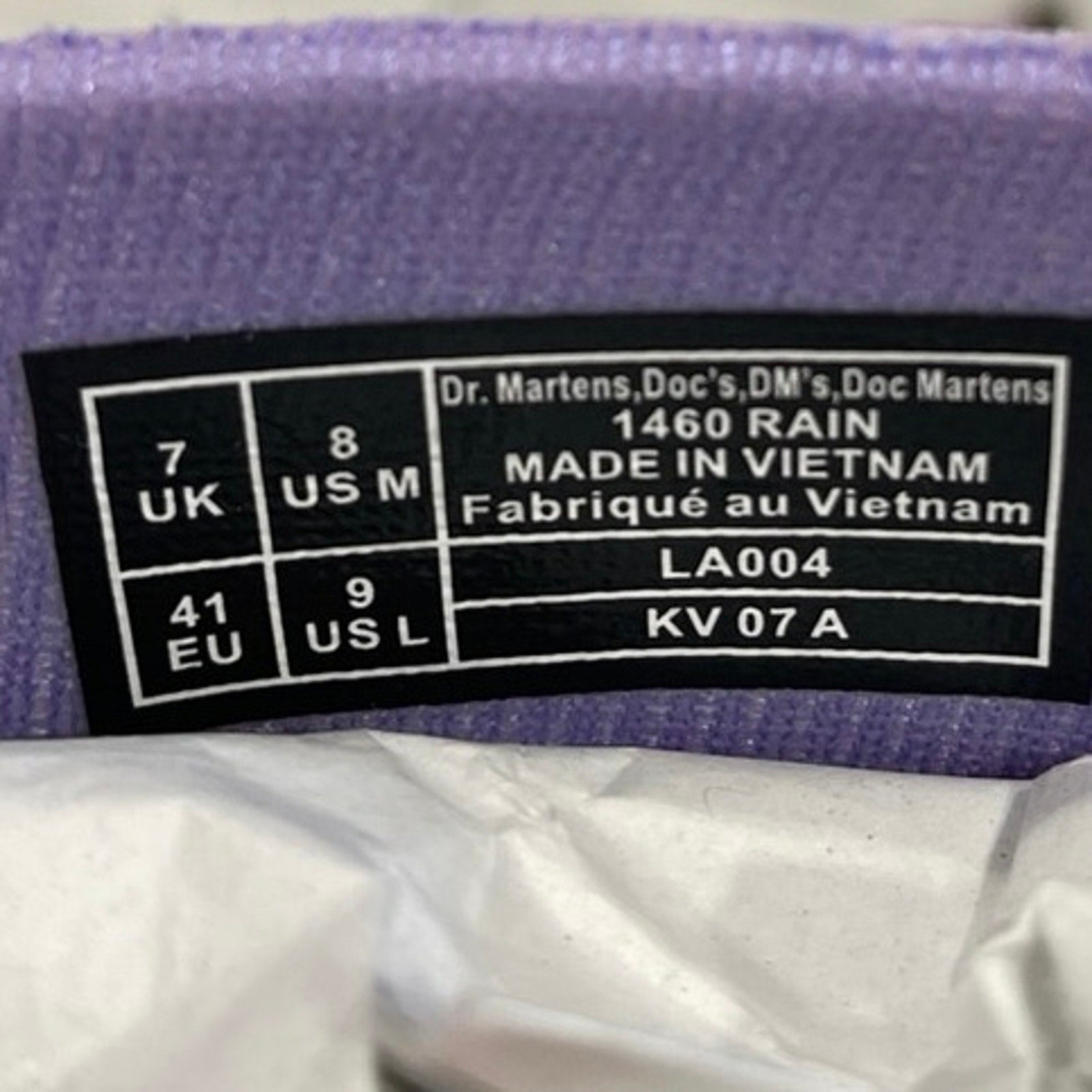 Dr. Martens 1460 Rain Pull on Waterproof Boot in Lilac SZ 9 NWB Rubber Heel