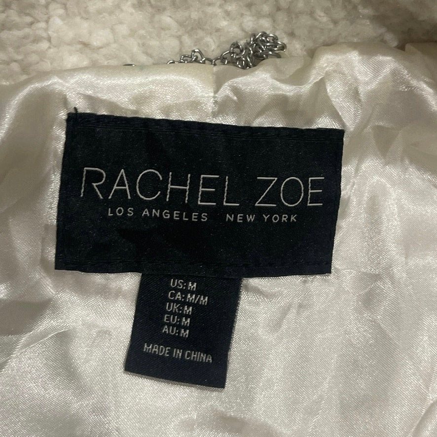 Rachel Zoe Cream Sherpa Fleece Zip Up Jacket SZ M Plush Faux Outerewear Cozy