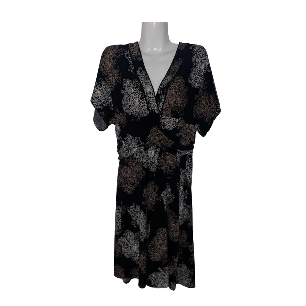 BCBGMAXAZRIA Black Floral Wrap dress V-neck Empire Waist Size M