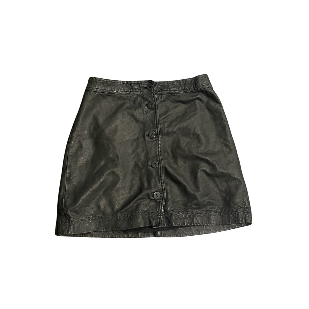 Madewell Leather Button Front Mini Skirt Size 0 High Waisted A-Line Classy Chic