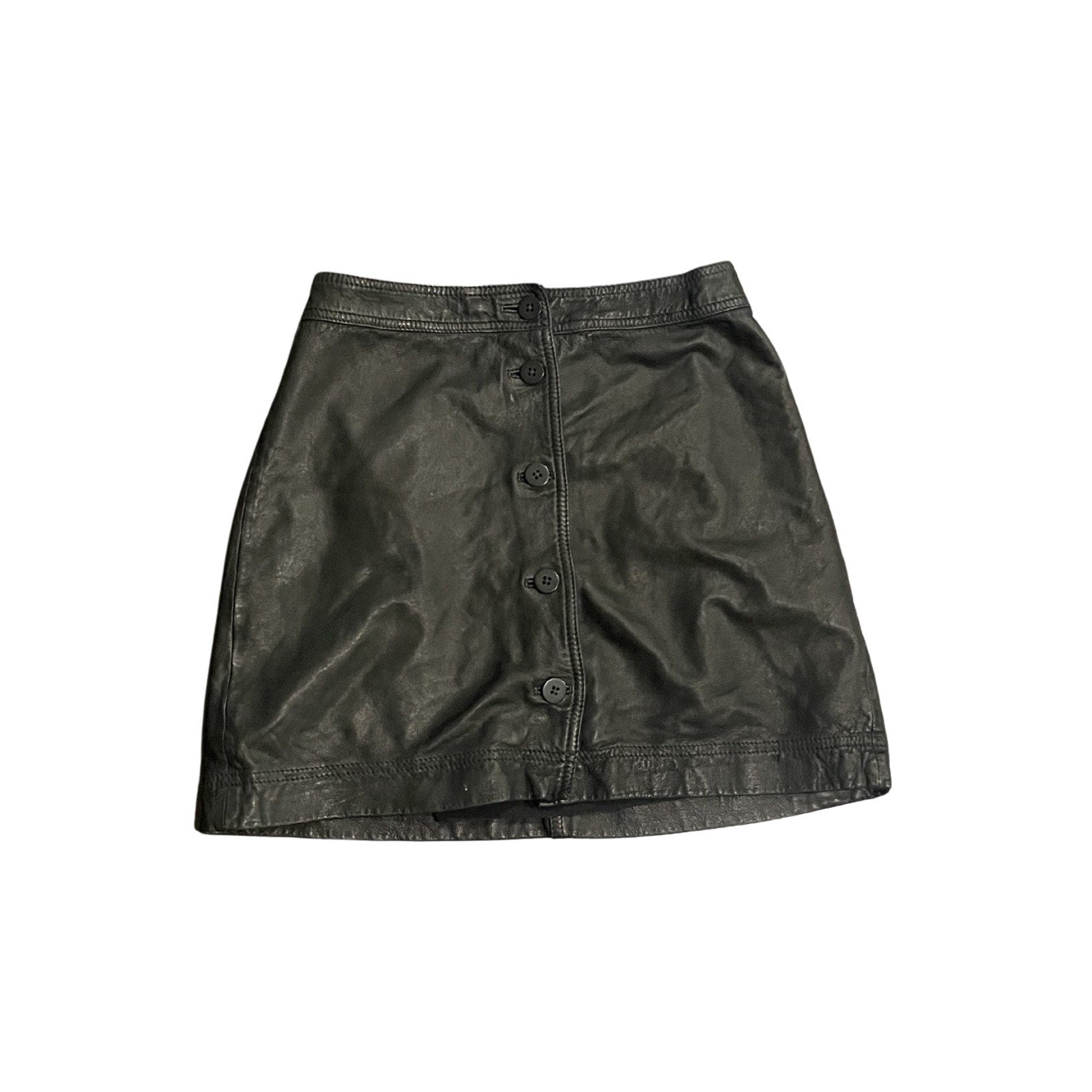 Madewell Leather Button Front Mini Skirt Size 0 High Waisted A-Line Classy Chic