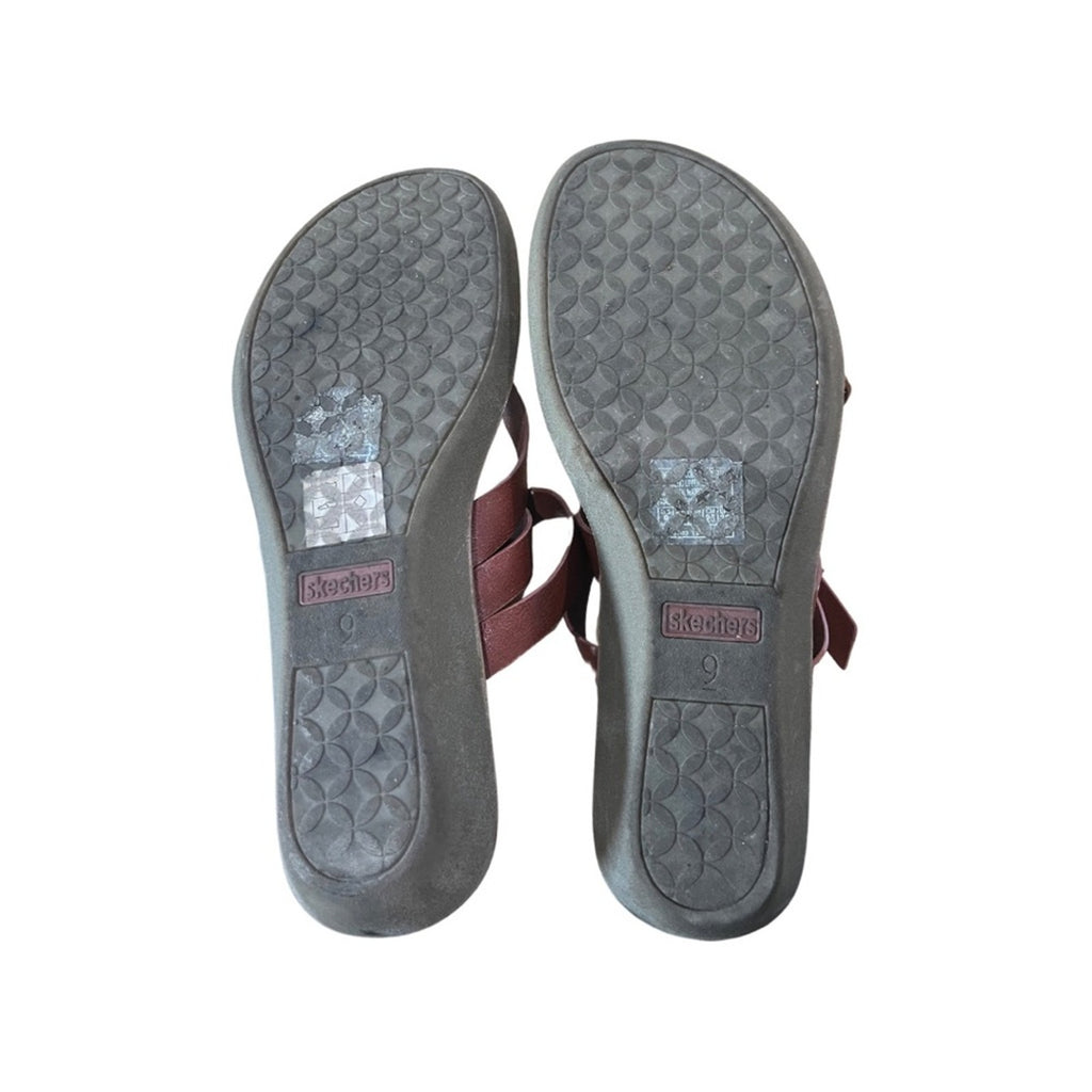 Skechers Cali Thong Brown Leather Women Strappy sandals Skch Luxe Foam Flaw