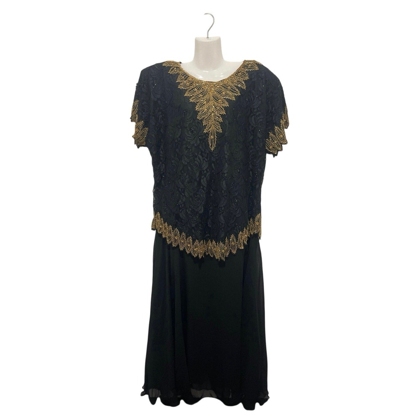 Channa Black Gold Beaded Lace Dress SX 3X VTG 80s 90s Cocktail Evening Wear NWT