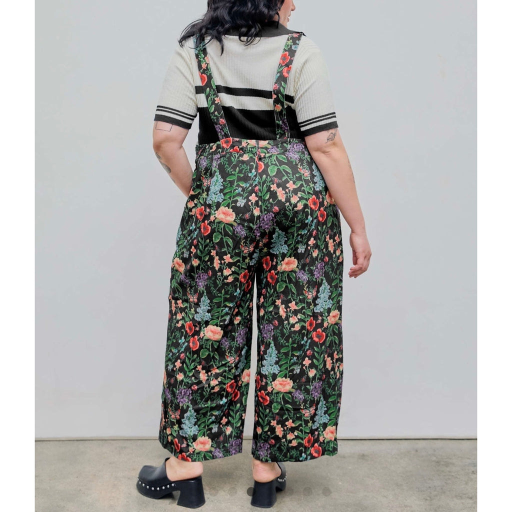 Cider Lightweight corduroy floral pocket wide leg jumpsuit overalls curve & plus