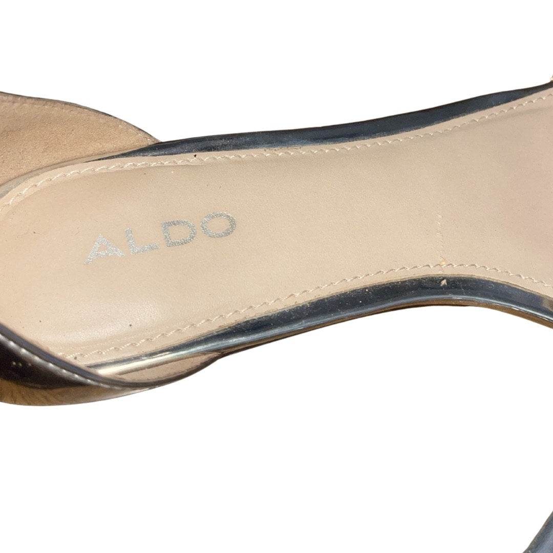 Aldo Kerina Mini Wedge Silver Rhinestone Sparkler Sandal Shoes Size 8.5 Dressy