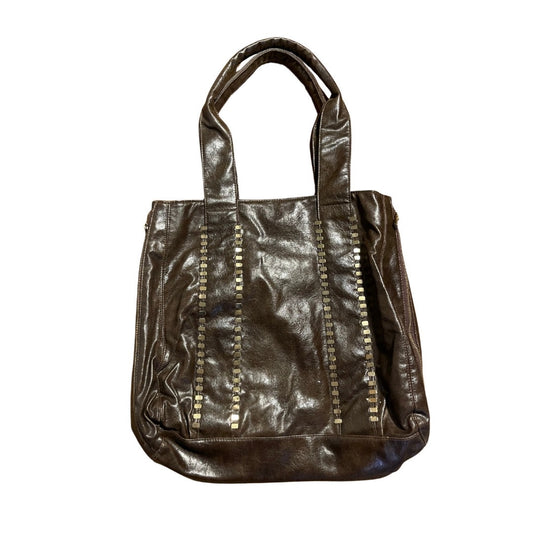 Braciano Large Handbag Dark Brown Tote Shoulder Purse Metallic Accents