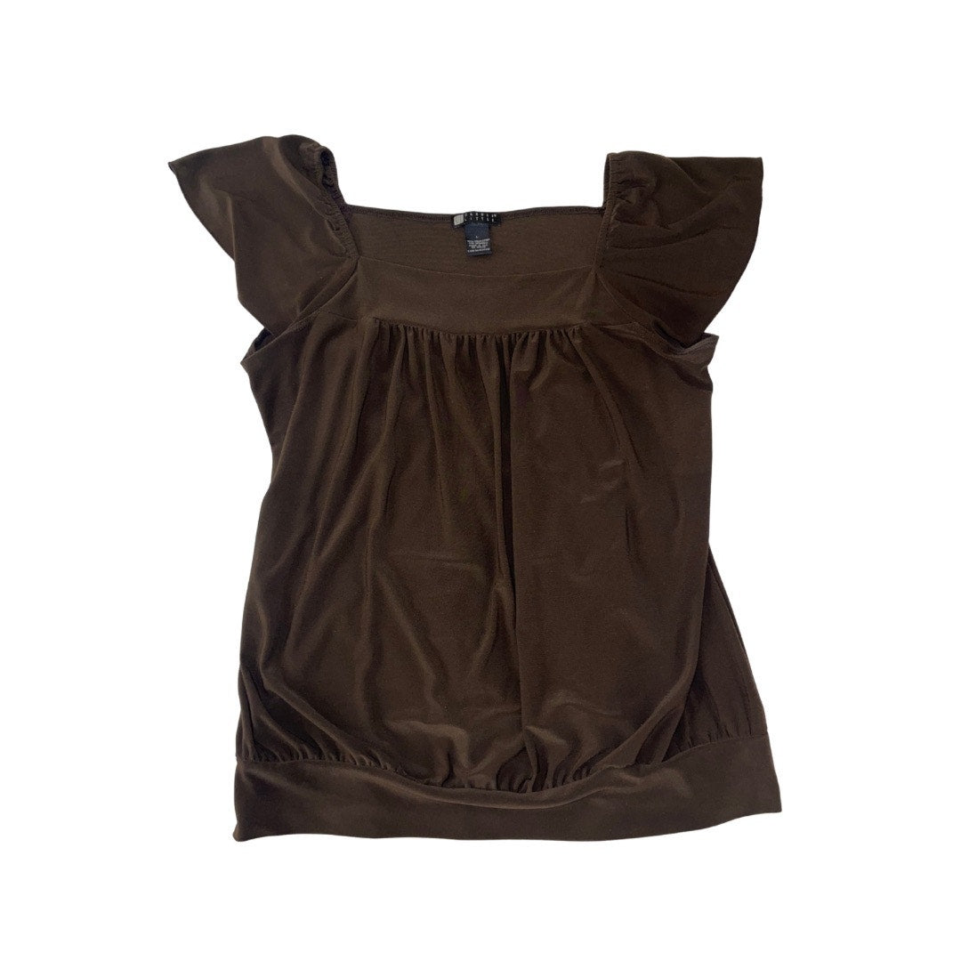 Carole Little Brown Top Square Neckline flutter Sleeves 90s Y2K Size Large