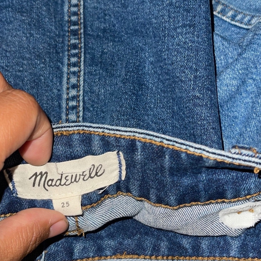 Madewell Stretch Denim Button Pocket Mini Skirt Pieced Edition 2 tone