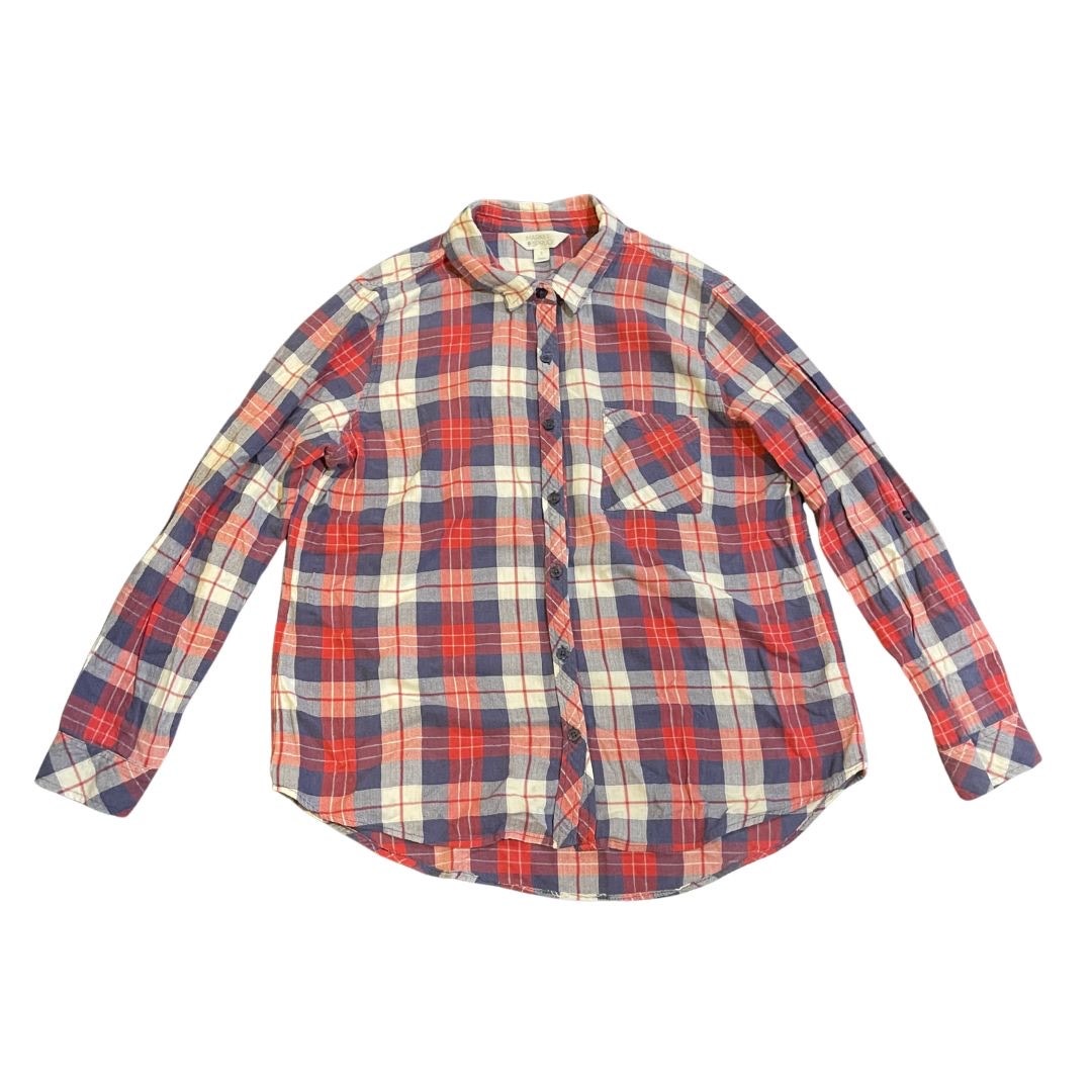 Market & Spruce Ladies Plaid Button Up Long Sleeve Flannel Shirt SZ L Western