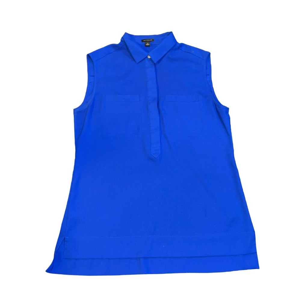 Ann Taylor Blue Sleeveless Button Blouse Chest Pocket size Small Career Preppy