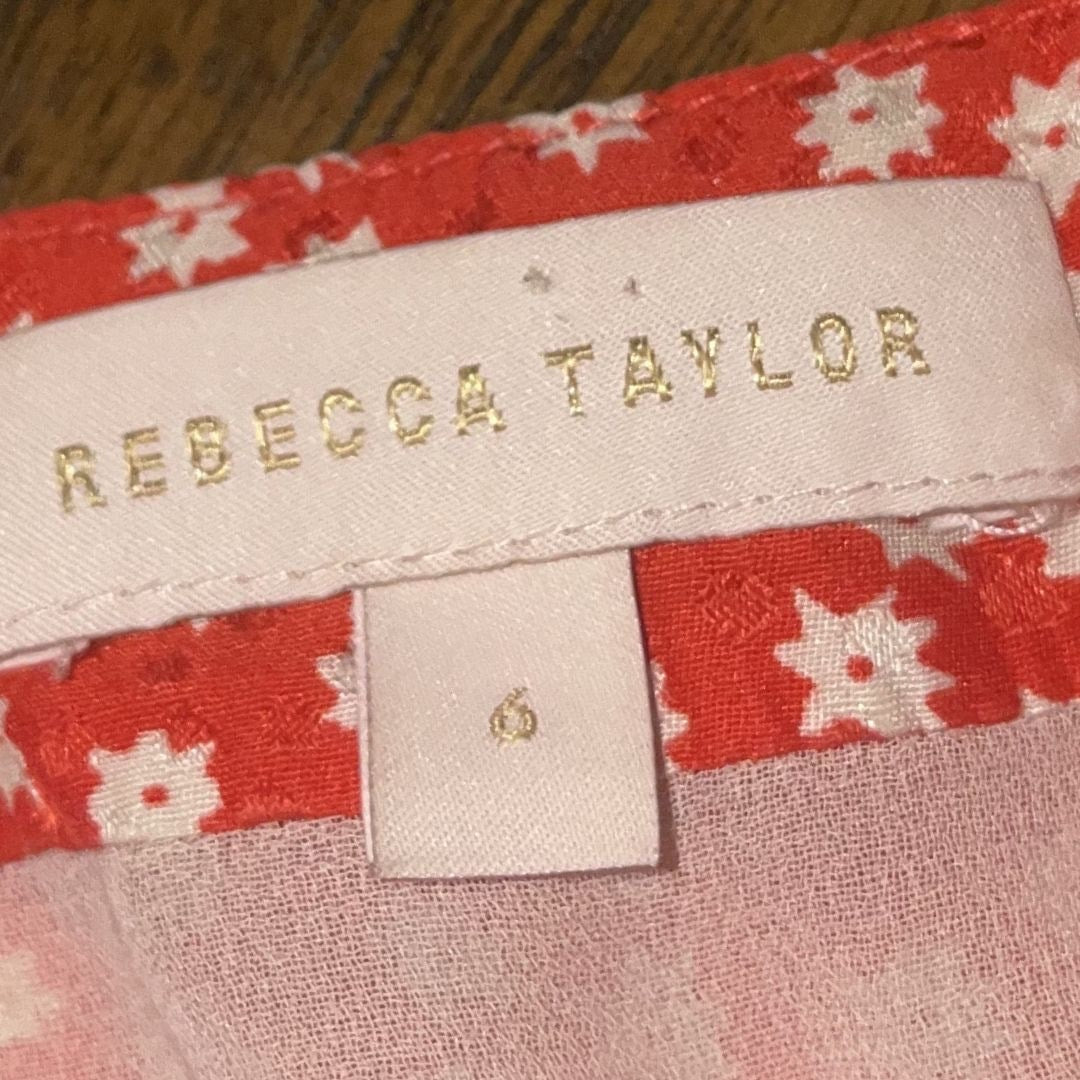 Rebecca Taylor Silk Red Floral V-Neck Twist Front Bust Midi Sleeveless Dress SZ 6