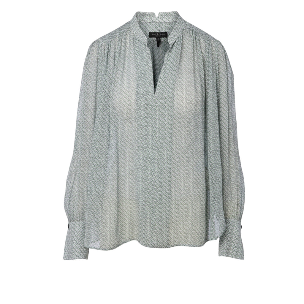 Rag & Bone Carly Chiffon Top Green Multi Blouse Size Large Chic Semi Sheer