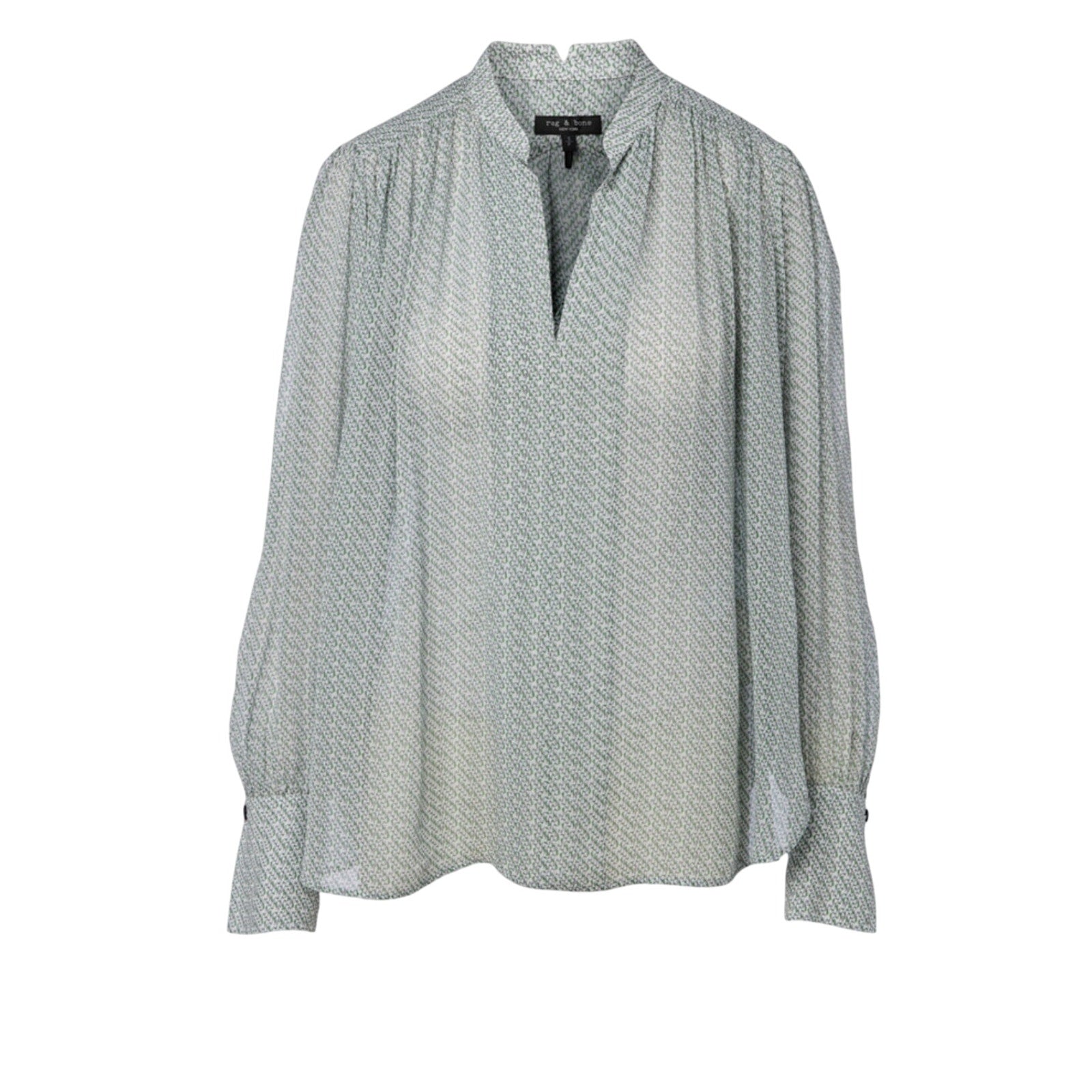 Rag & Bone Carly Chiffon Top Green Multi Blouse Size Large Chic Semi Sheer