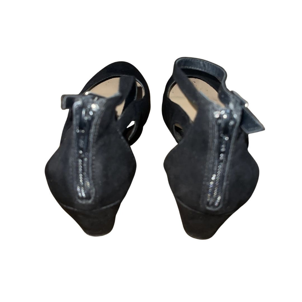 American Rag Amiley Cut Out Wedges Closed Toe Ankle Strap Size 8.5 Faux Suede