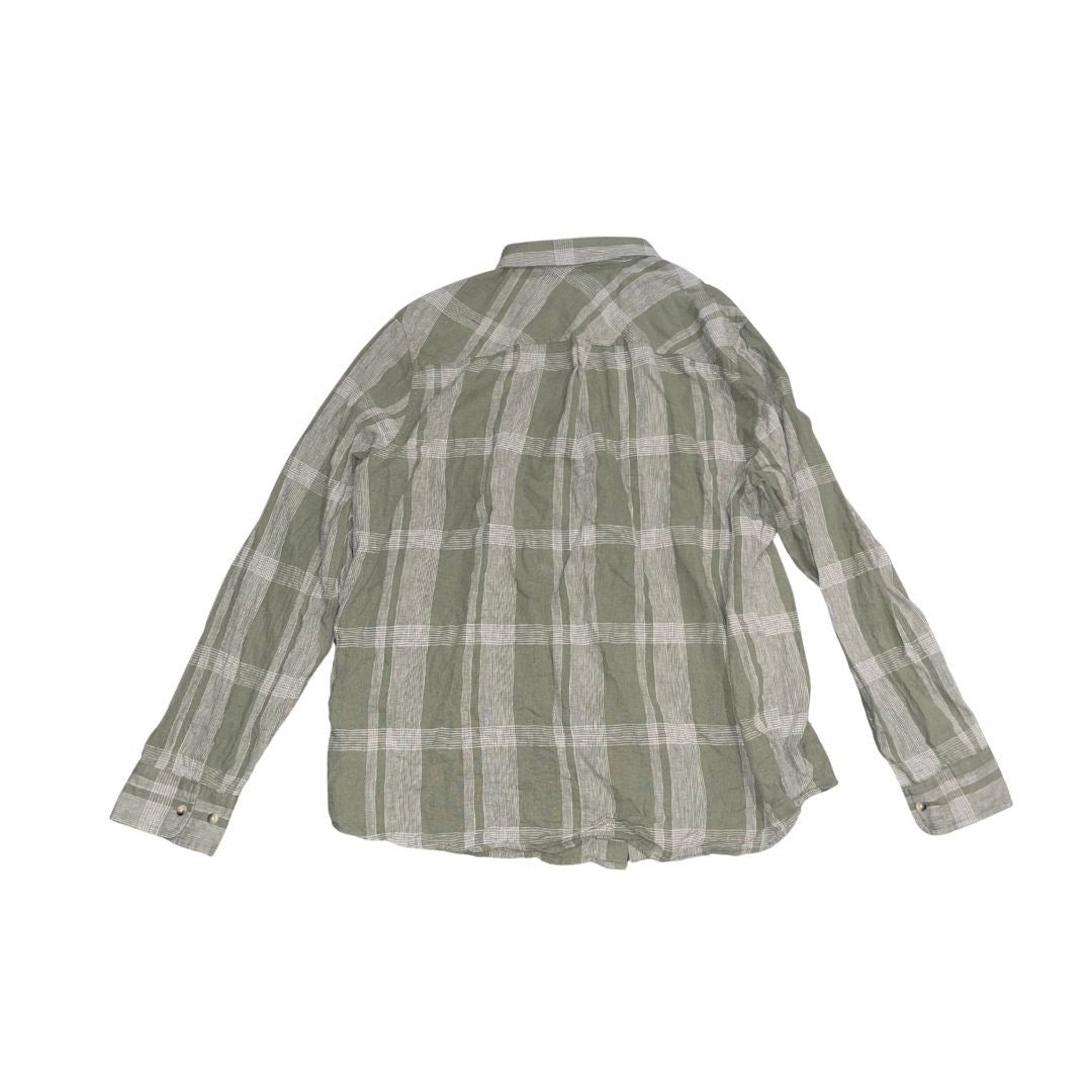 Brixton Mens Linen Blend Olive Plaid Button up Long Sleeve Shirt Size Large