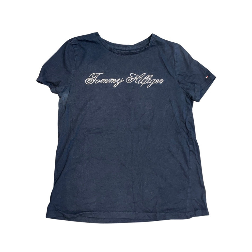 Tommy Hilfiger Blue Rhinestone Embellishments Logo T-Shirt Size Small Y2K 90s
