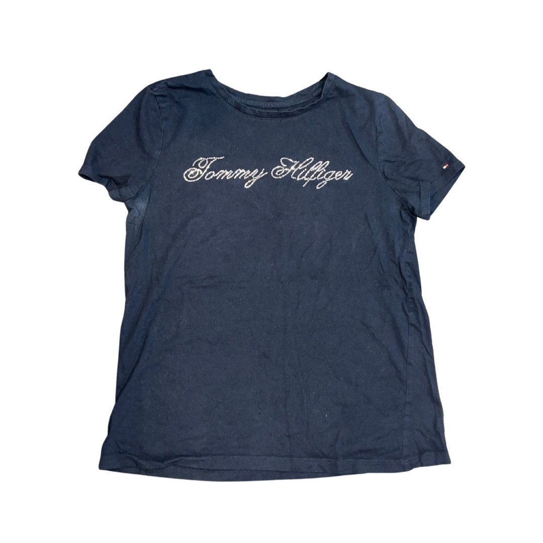 Tommy Hilfiger Blue Rhinestone Embellishments Logo T-Shirt Size Small Y2K 90s