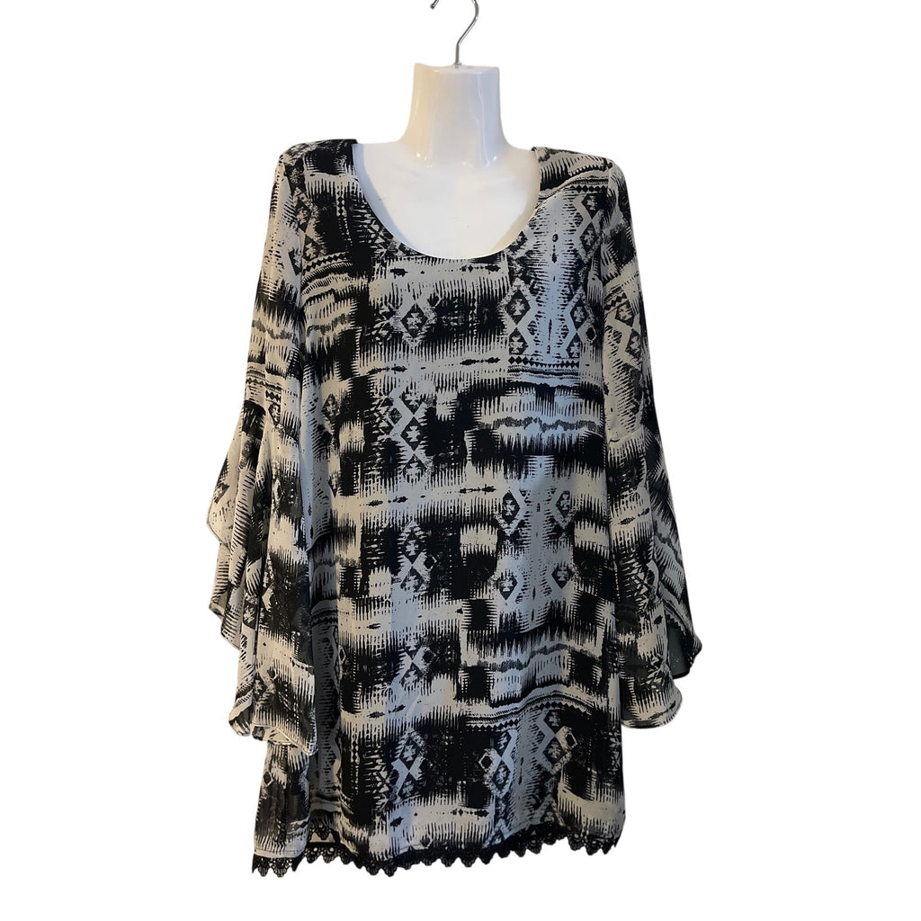 Anama Southwest Crochet Lace Trim Bell Sleeve Dress SZ M Dressy Artsy Party