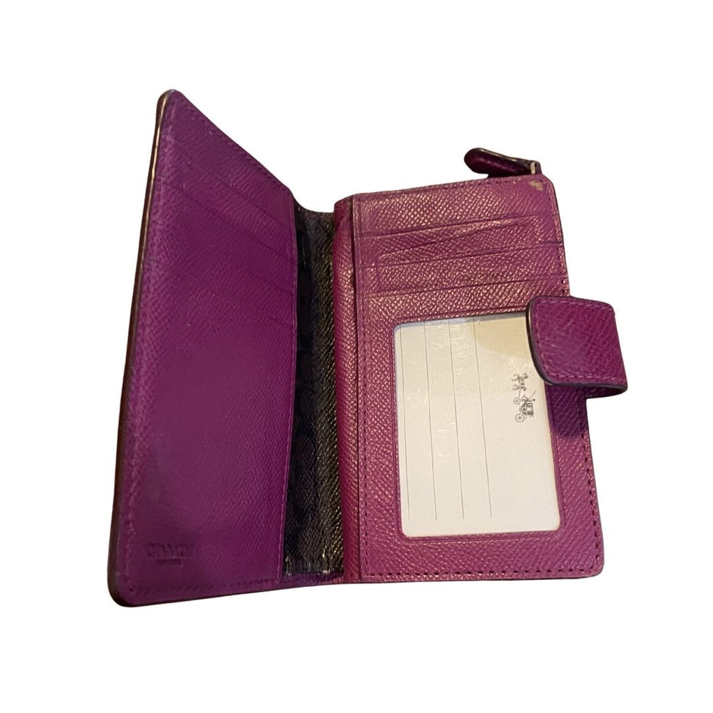 Coach Medium Corner Zip Coin Wallet Purple Plum Pebble Leather Compact Accessory
