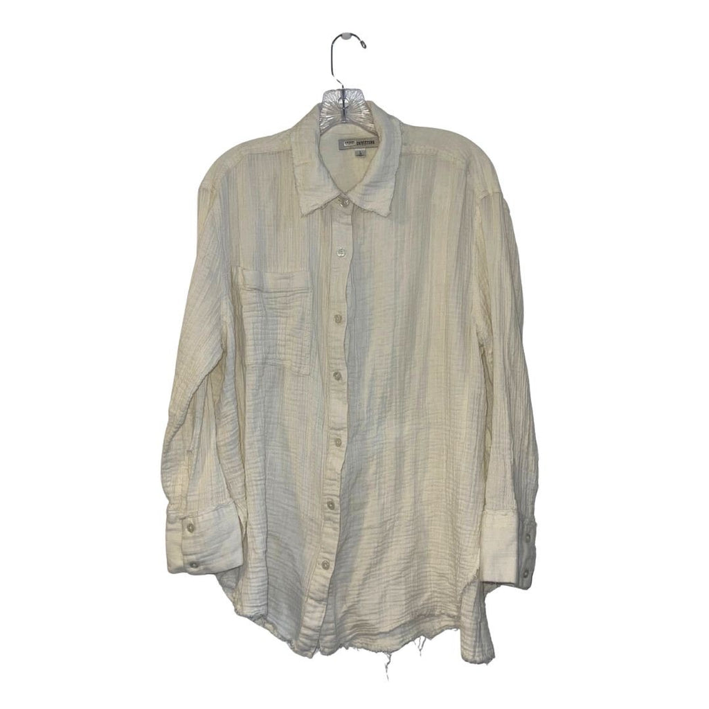 Urban Outfitters Cotton Guaze Raw Hem Button Down Long Sleeve Shirt SZ Large