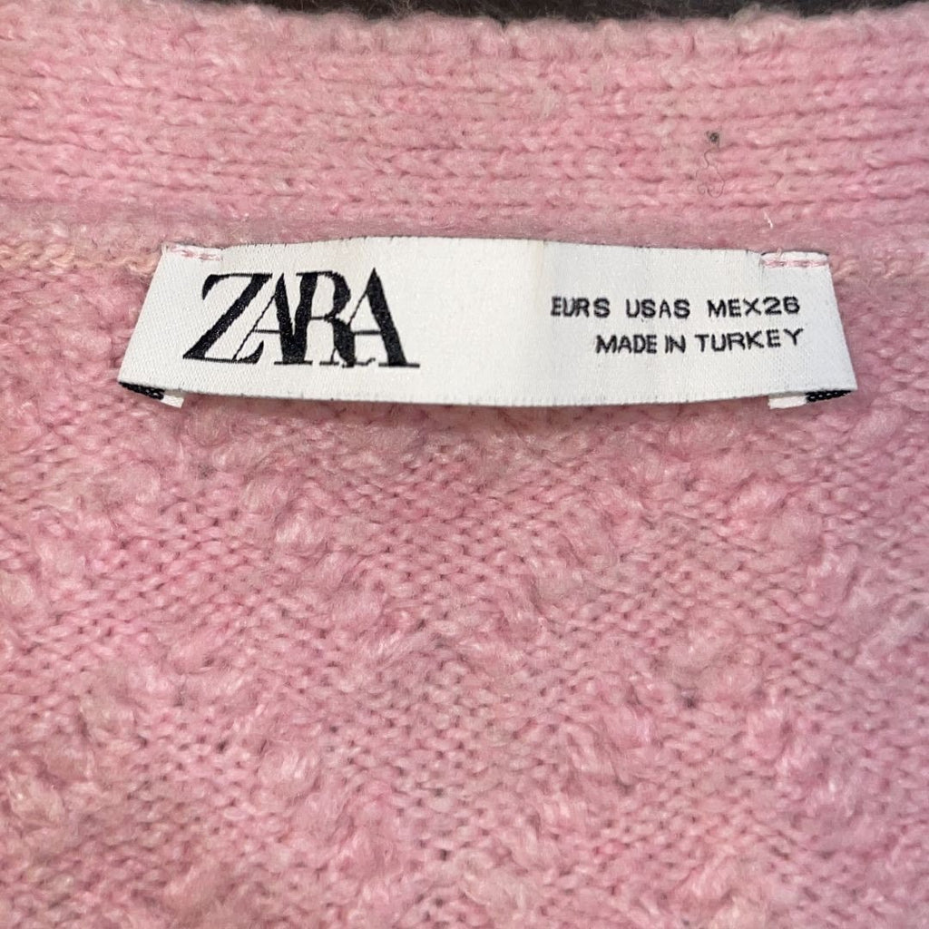 Zara Pink Chunky Knit Button Cropped Cardigan Sweater Size Small Spring Chic