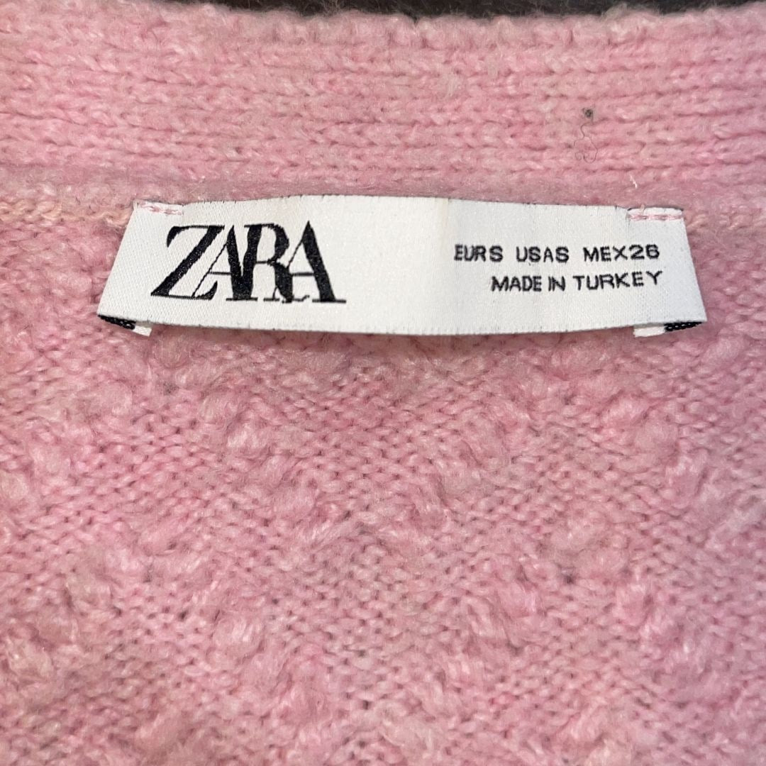 Zara Pink Chunky Knit Button Cropped Cardigan Sweater Size Small Spring Chic