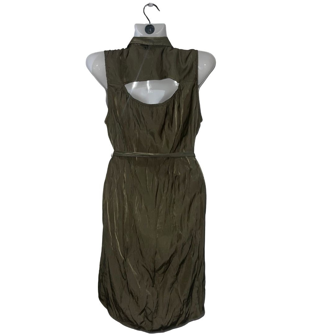 American Eagle Outfitters Green Sleeveless Belted Dress Button Down Small Preppy
