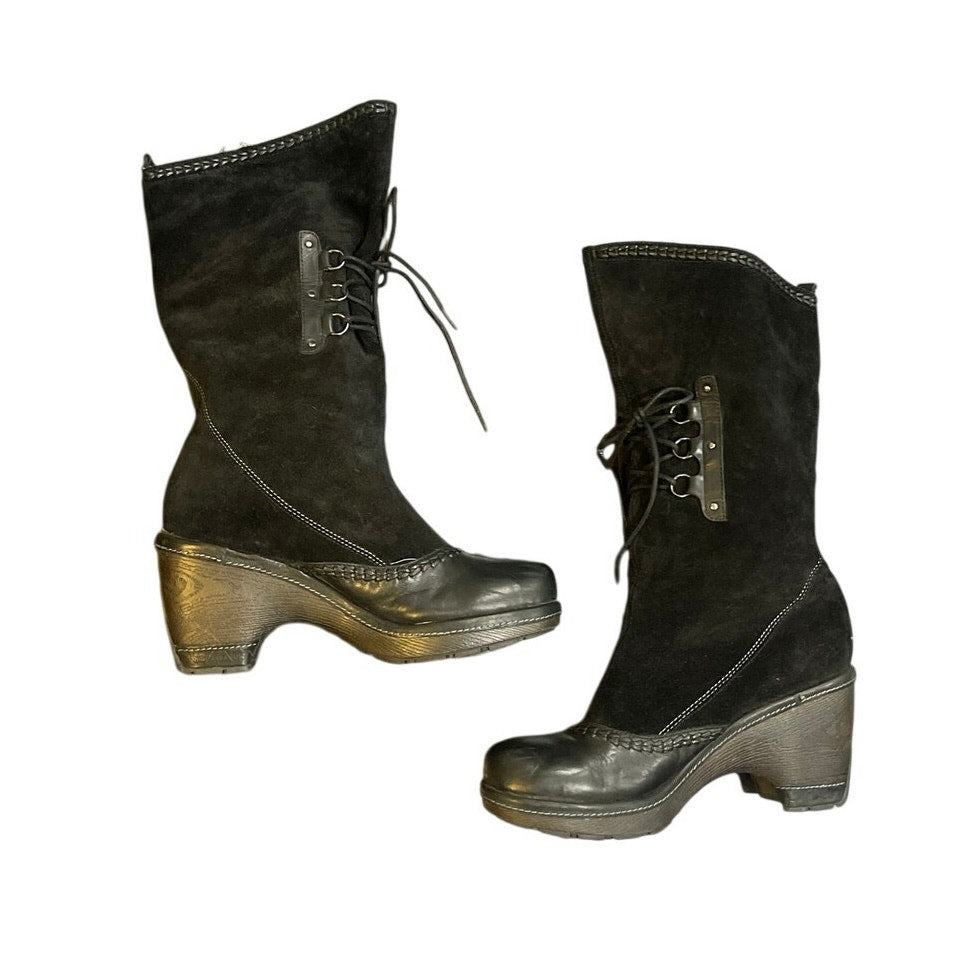 Jambu Riviera Wedge Suede Lace up Mid Calf Boots SZ 9 Vintage Boho Victorian
