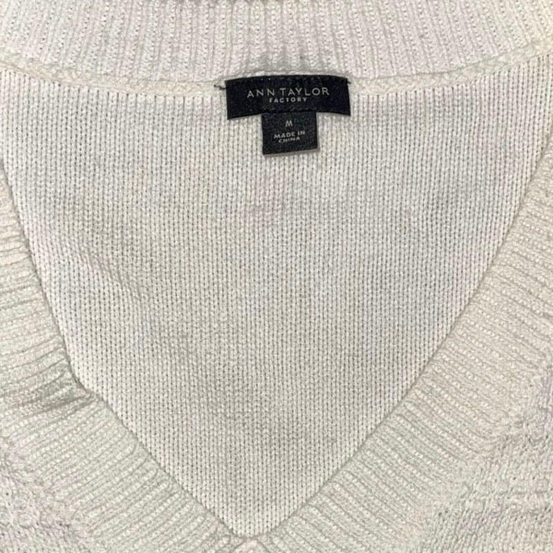 Ann Taylor Cream White V-neck Knit Sweater