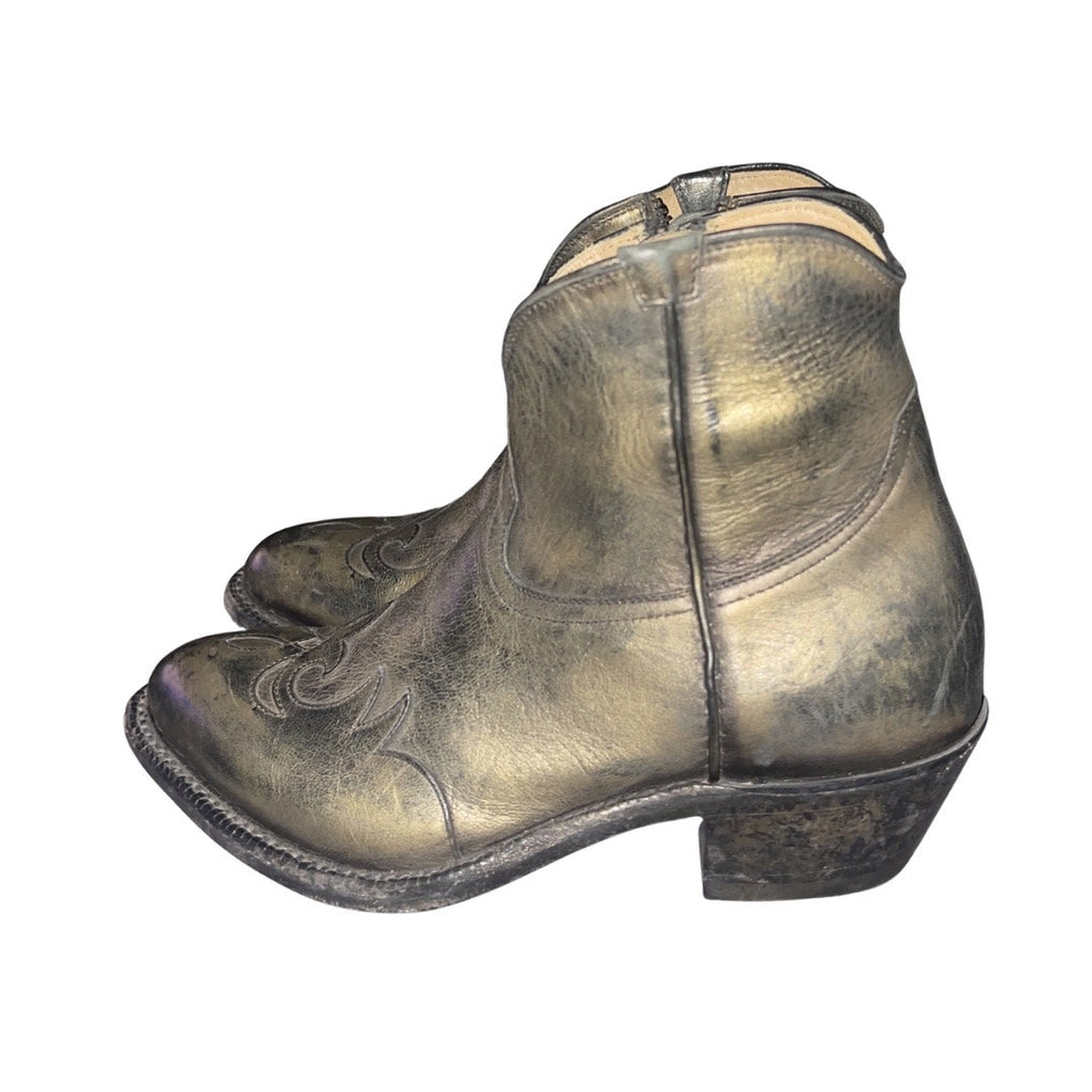 Lucchese Leather Western Cowboy Ankle Booties Metallic Green SZ 7.5 Cowgirl NWOB